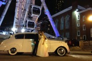 Vintage Rolls with bride and groom